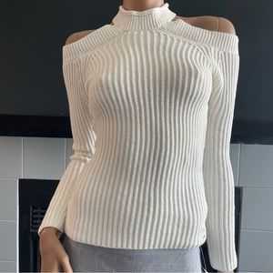 Y2K White Knit Open Shoulder Sweater